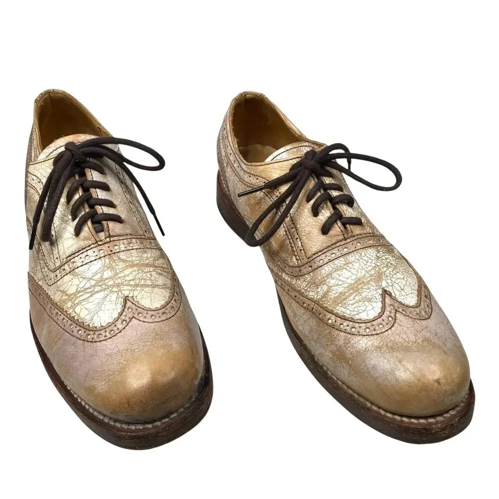 Bed Stu Men’s Lita Tan Distressed Leather Wingtip Oxford Size US 8.5